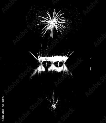 fireworks with reflection on lake
