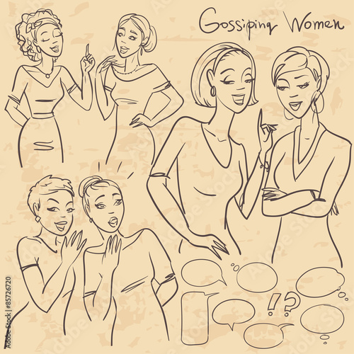 Hand drawn gossiping girls