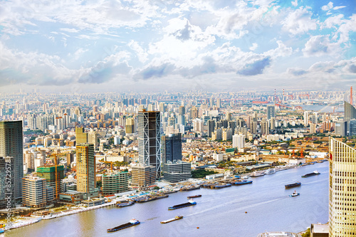 Panorama view on skyscrapers, waterfront , city building of Shan