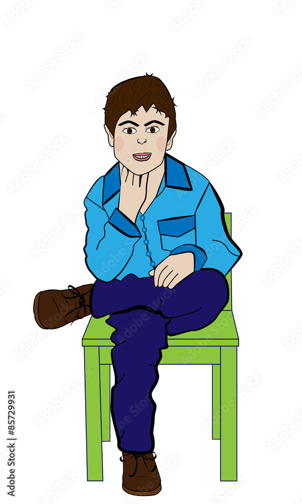 Niño pensativo sentado en silla. vector de Stock | Adobe Stock