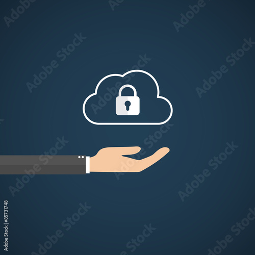 Cloud data security services concept. cloud icon with padlock. vector