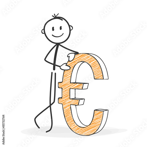 Strichmännchen mit Eurozeichen - Währung, Eurosymbol, Euro, Geld, Zeichen, Europa, international, Business, Börse, Currency, money, sign, Europe, International, Business, Stock Exchange, StickMan