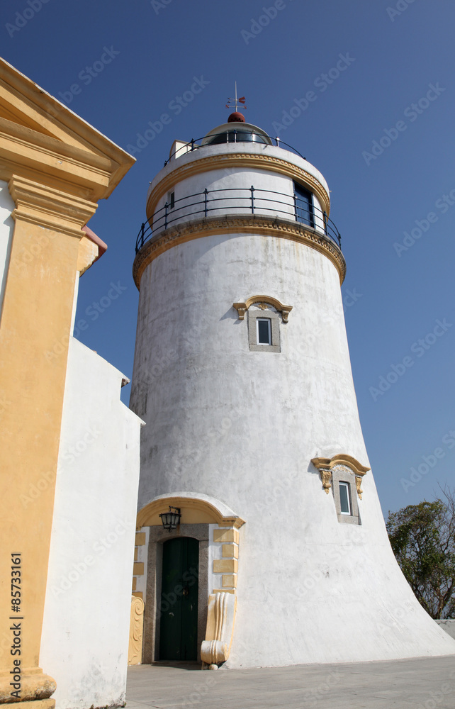 Lighthouse in Fort Guia - Macau. A historic fort located in the former Portuguese Colony of Macau