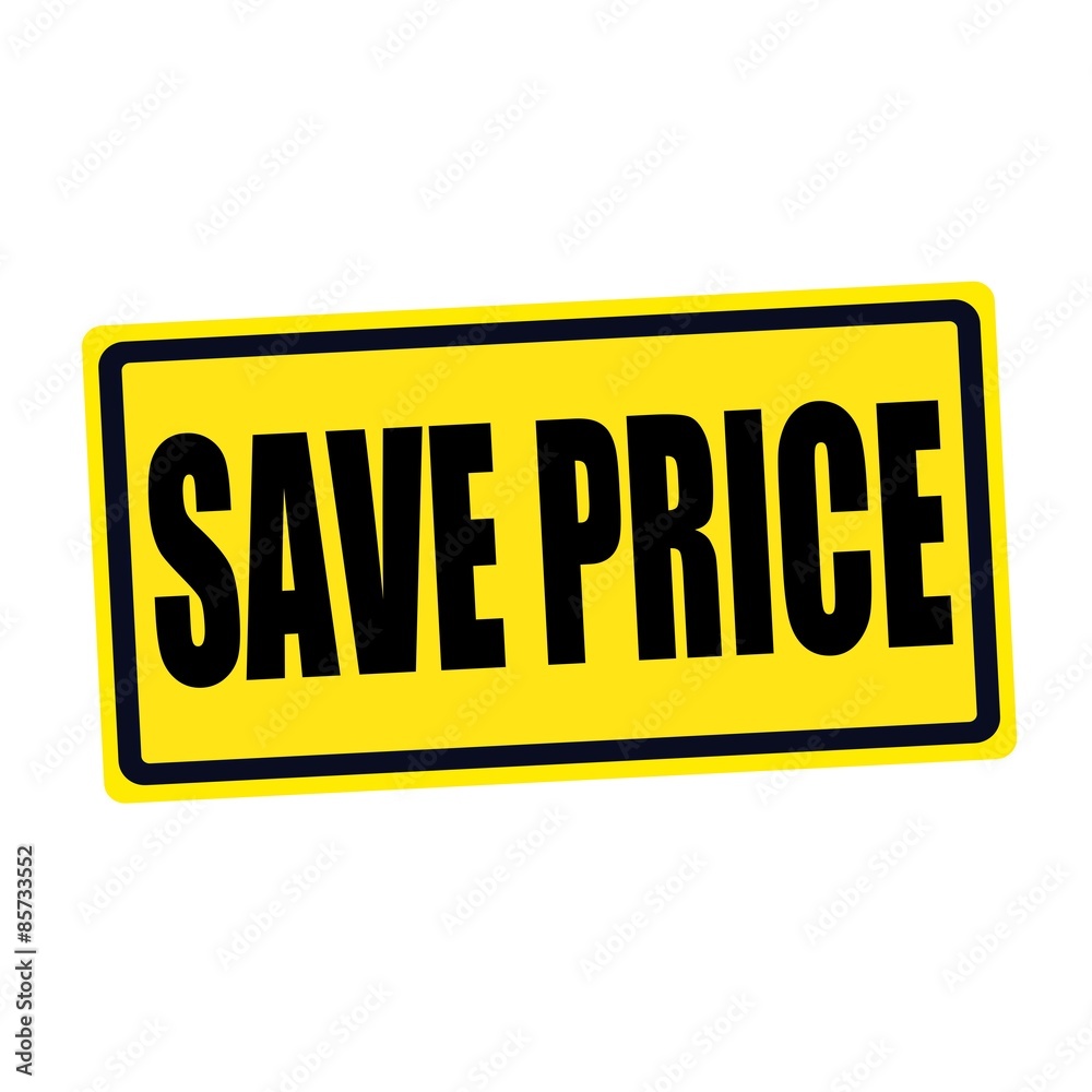 Save price black stamp text on yellow