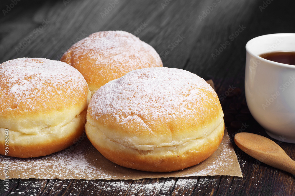 Berliner donuts and coffee cup