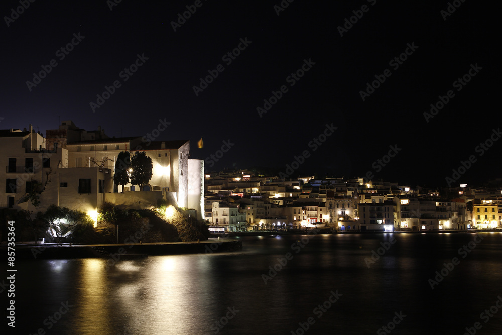 Village of Cadaques at night, Catalonia, Spain