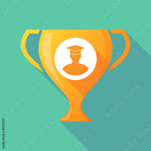 Long shadow trophy icon with a student