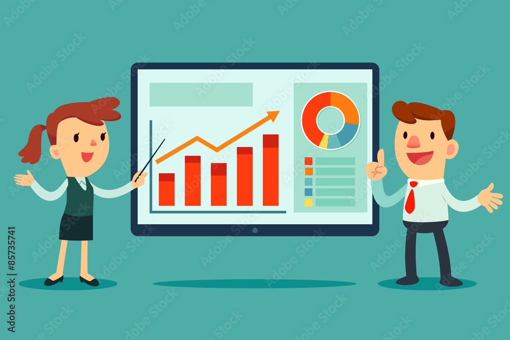 two business people giving presentation two business people giving presentation