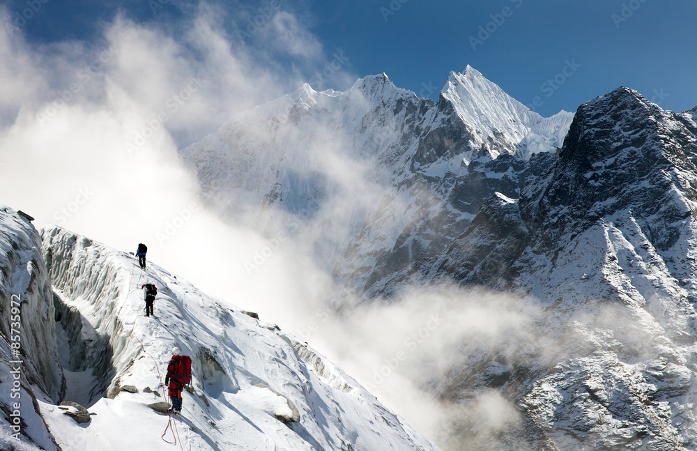 group of climbers on mountains