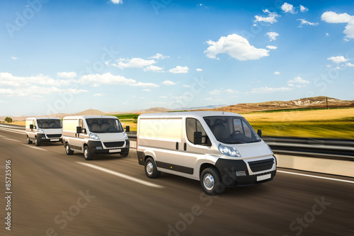 Fototapeta 3D design delivery vans on a colorful background