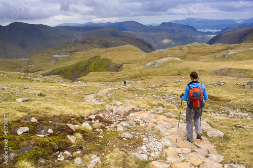 A hiker at Esk Hause, Lake District.