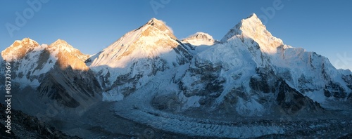 Panoramic view of Mount Everest, Lhotse and Nuptse