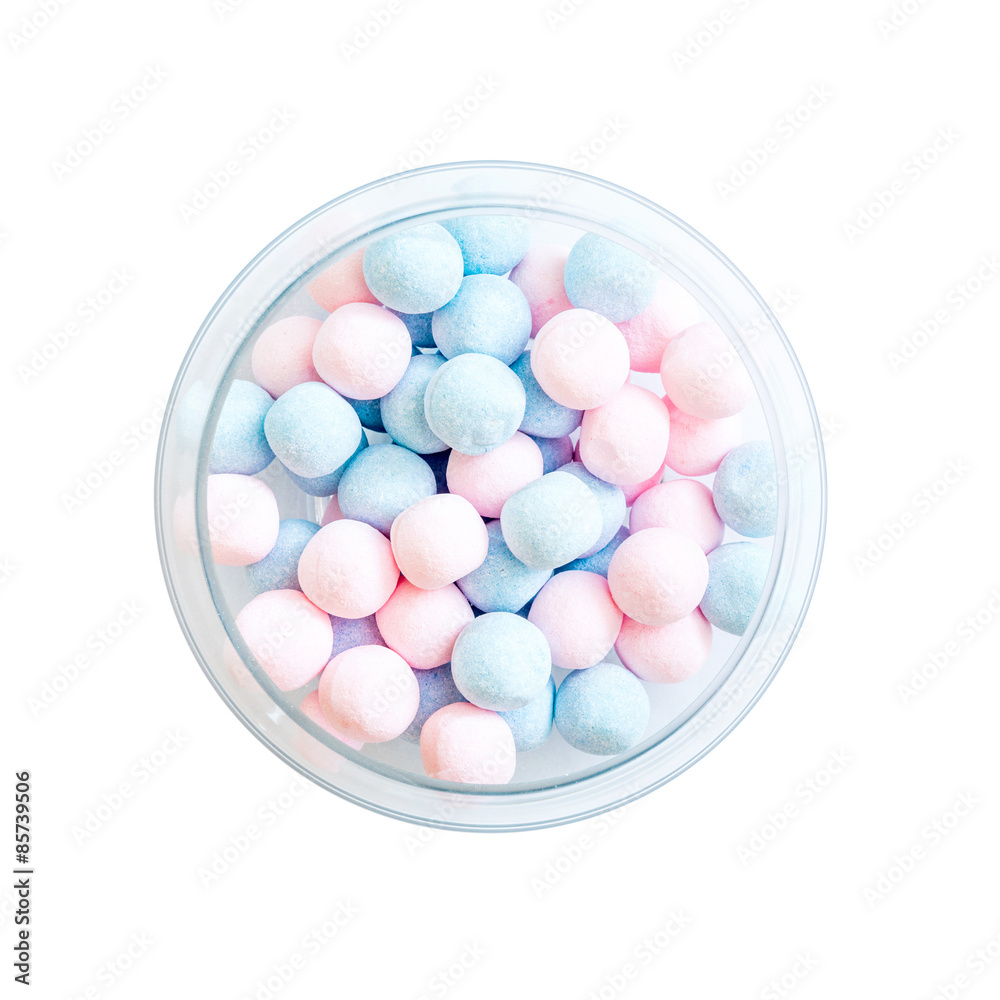 pink and blue candies on a white background pink and blue candies on a white background