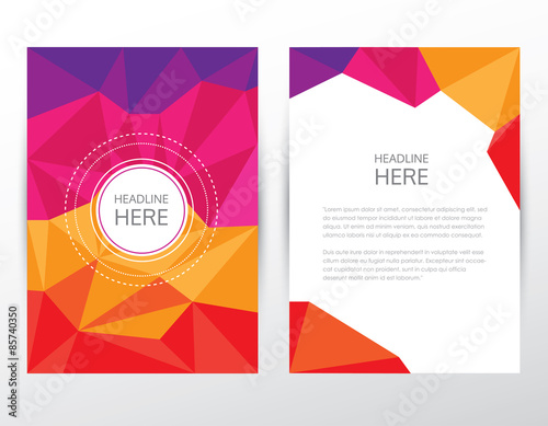 multicolored vivid bright modern brochure cover and letterhead template mockup in trendy low poly style