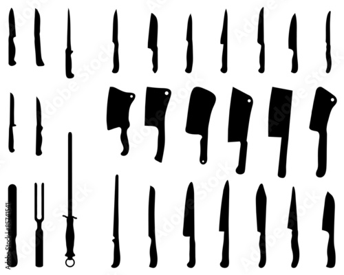 Silhouettes of kitchen knives and cleavers, vector