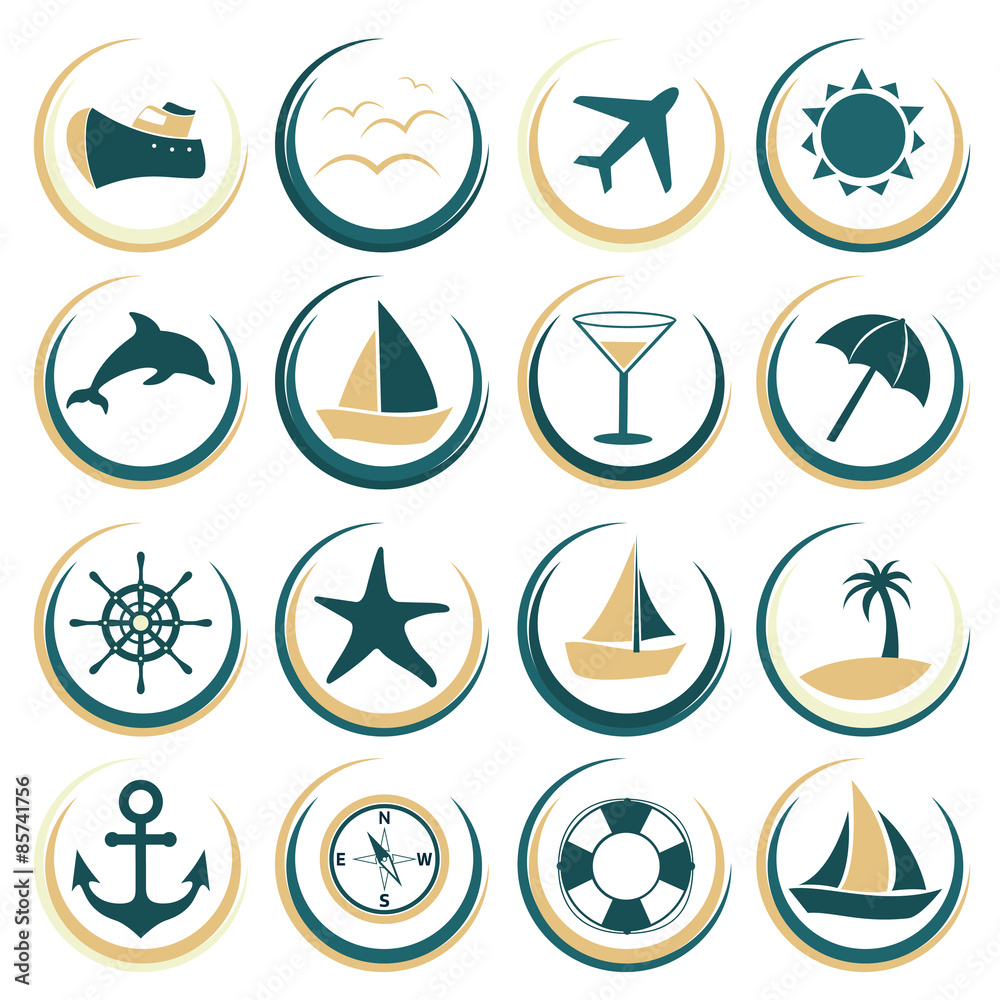 Set of vector summer icons contain holiday, travel and vacation things Set of vector summer icons contain holiday, travel and vacation things