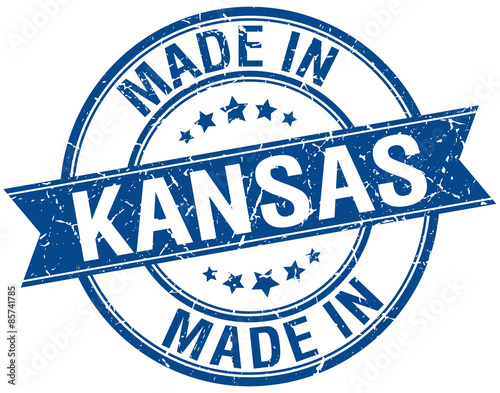 made in Kansas blue round vintage stamp