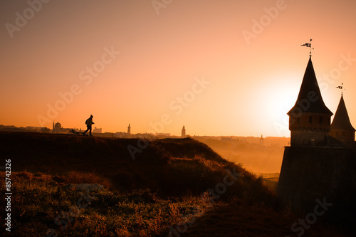 balloon silhouette with sunrise