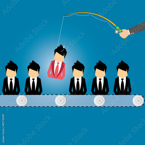 Vector concept of searching for professional stuff, head hunter job, employment issue, human resources management or analysing personnel resume.