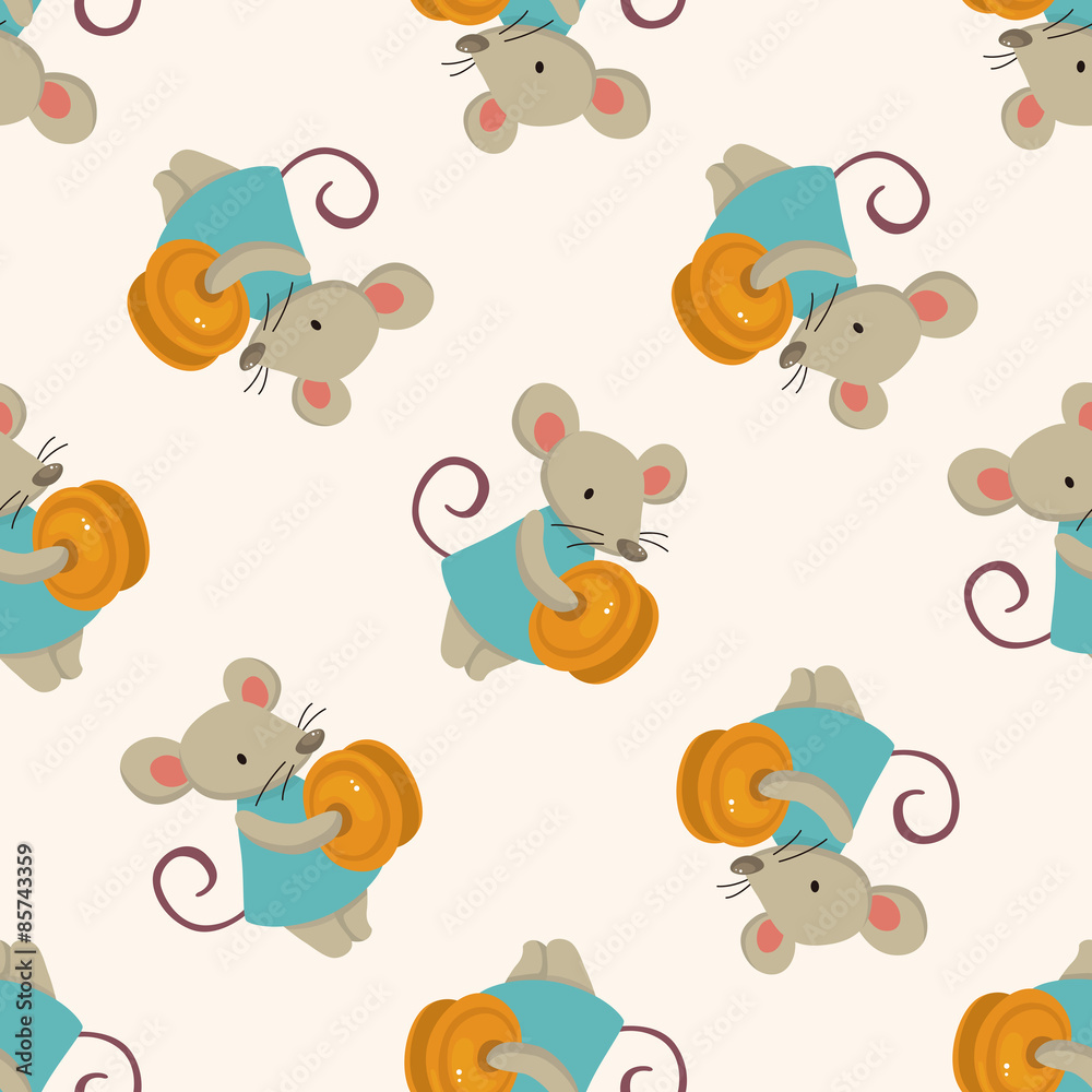 animal mouse playing instrument cartoon , cartoon seamless pattern background
