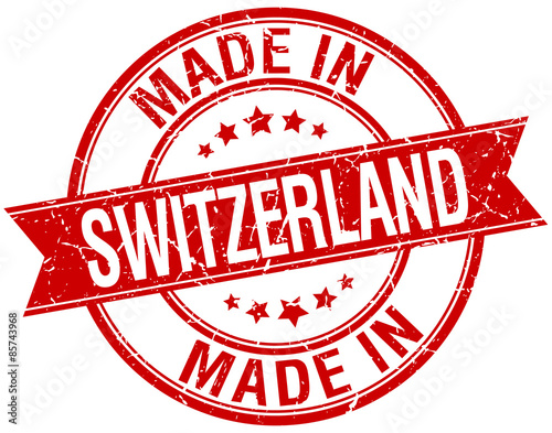 made in Switzerland red round vintage stamp