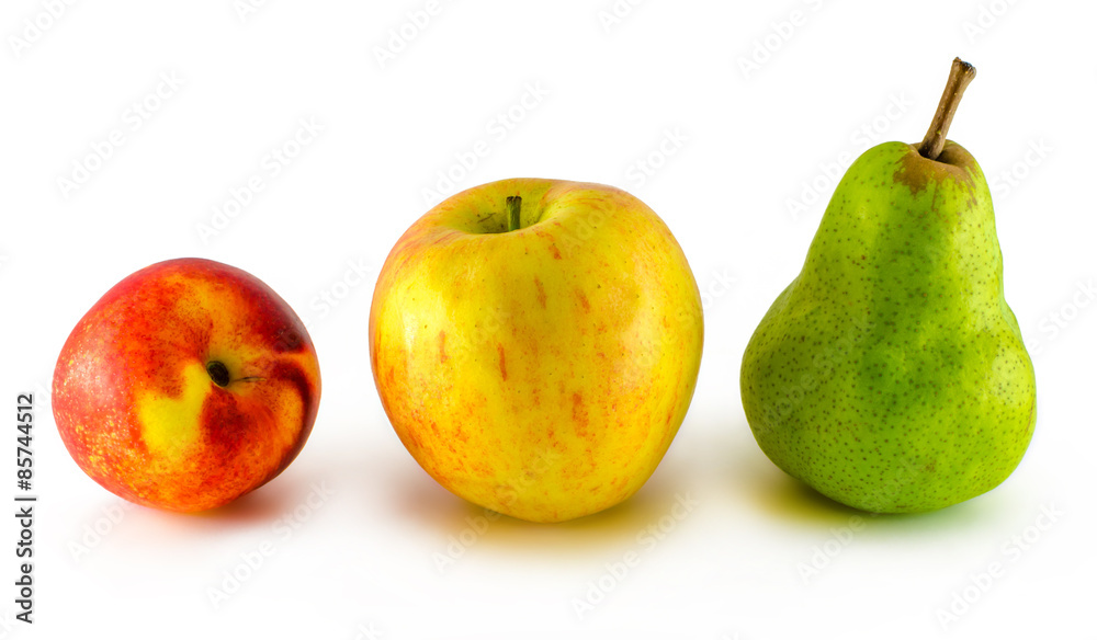 Apple fruit, nectarine, pear isolated on white Apple fruit, nectarine, pear isolated on white