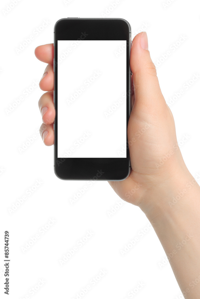 Hand holding smart phone isolated on white background Hand holding smart phone isolated on white background