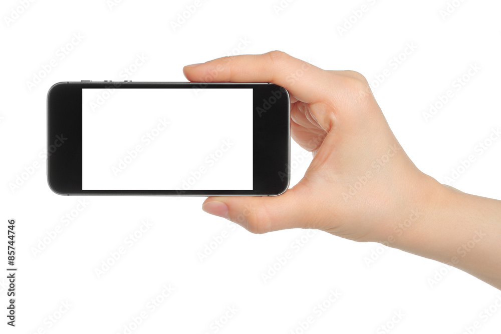 Hand holding smart phone isolated on white background Hand holding smart phone isolated on white background