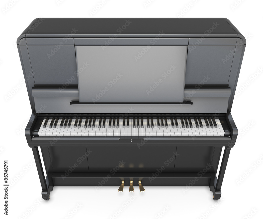 Classical upright piano on a white Classical upright piano on a white