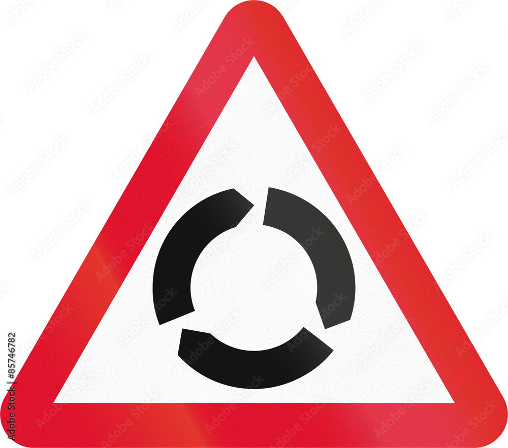 Hong Kong traffic warning sign: Intersection with traffic circle Hong Kong traffic warning sign: Intersection with traffic circle