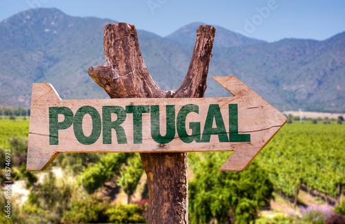 Portugal wooden sign with winery background