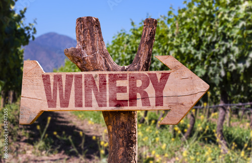 Winery wooden sign with winery background