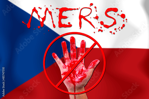 Concept show hand stop MERS Virus epidemic CZECH  flag backgroun
