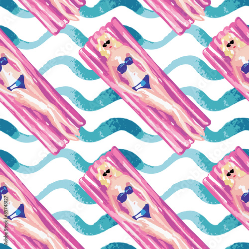 Top view of swimming pool with girls pattern