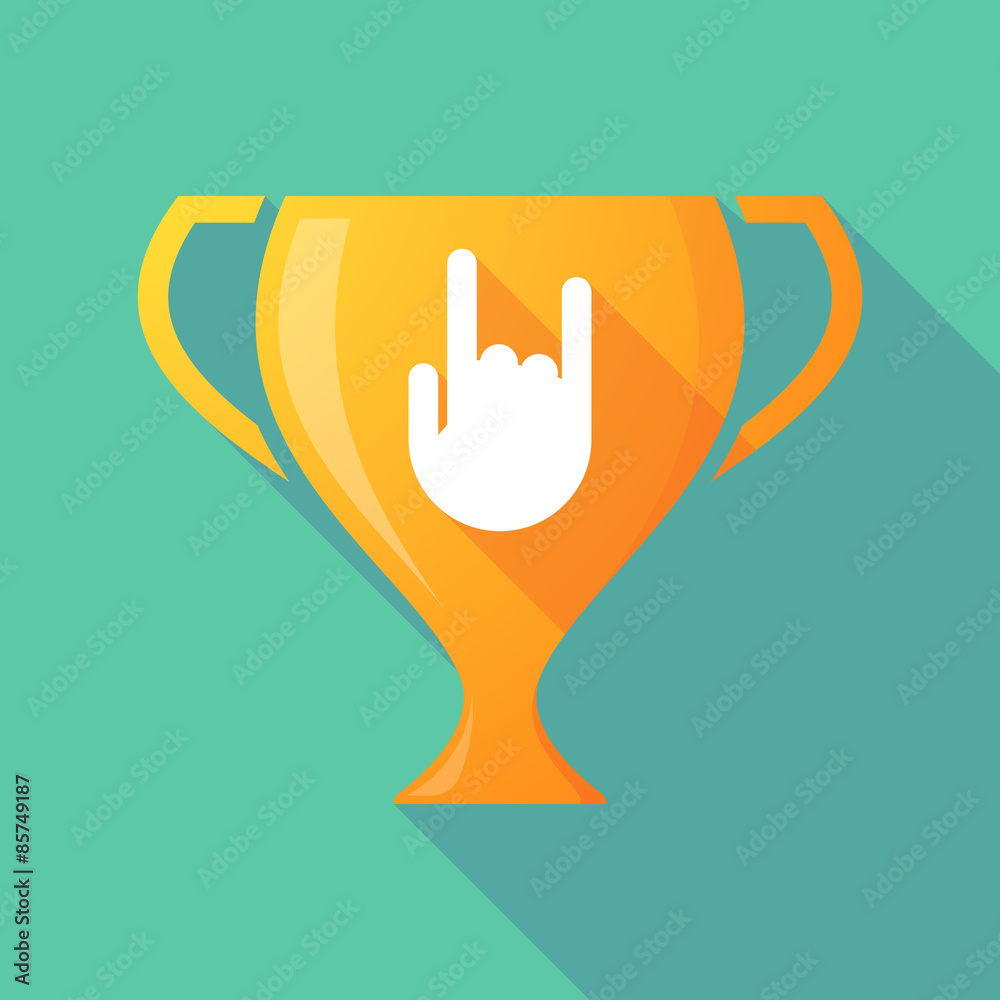 Long shadow trophy icon with a rocking hand Long shadow trophy icon with a rocking hand