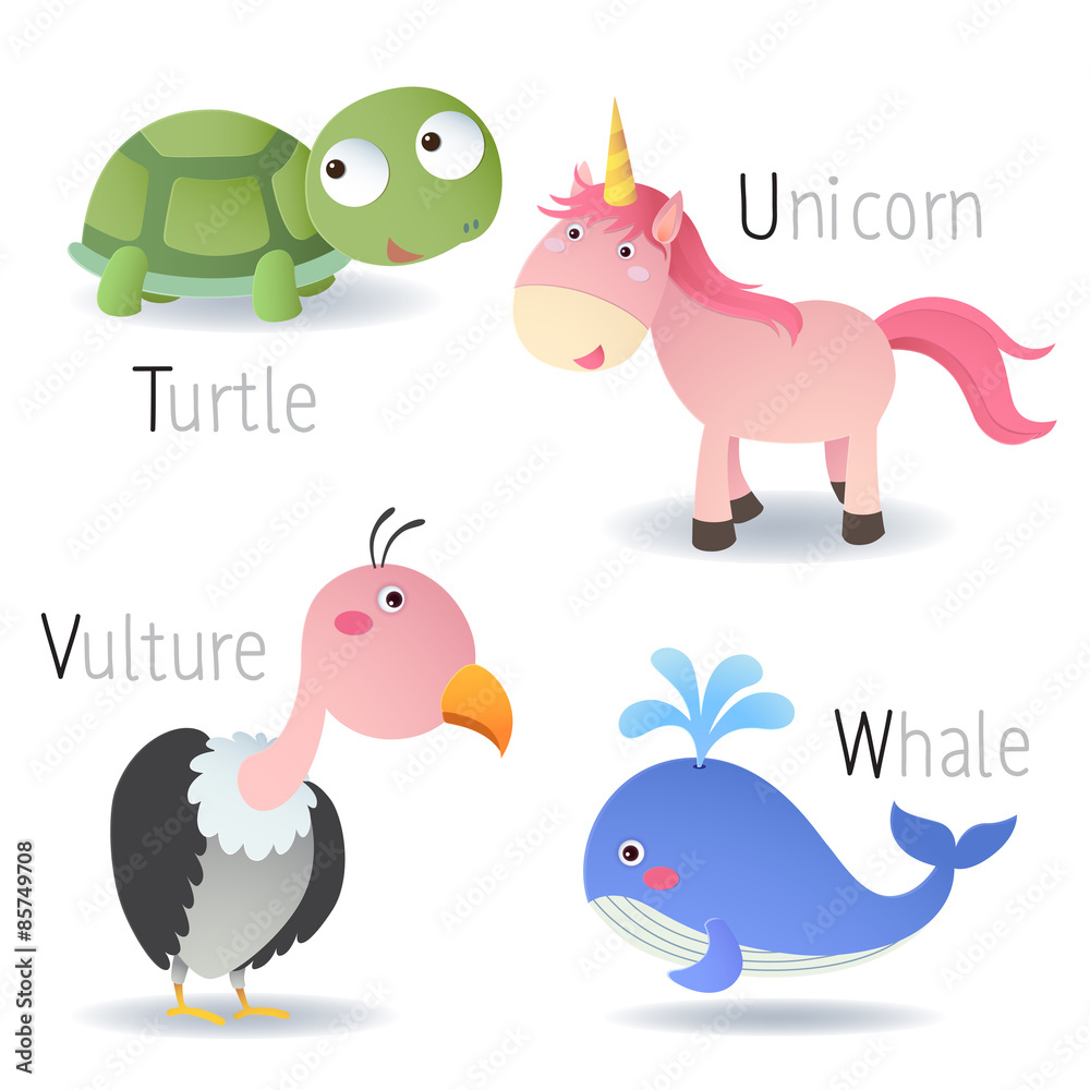 Alphabet with animals from T to W Alphabet with animals from T to W