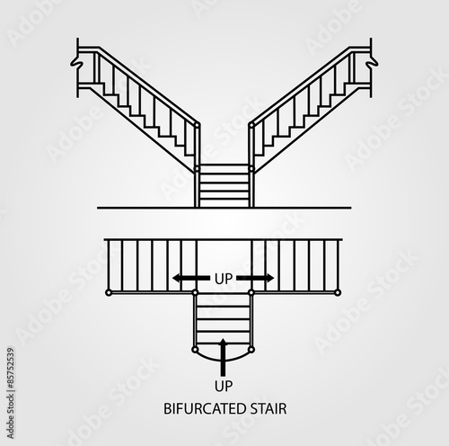 Top view and front view of a bifurcated staircase