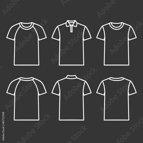 Contour icons t-shirts. White outline on a dark background