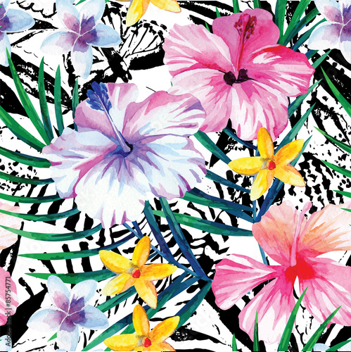 Fototapeta egzotyczny tropikalny kwiatowy wzór akwarela