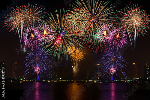 Beautiful colorful fireworks display on celebration night 