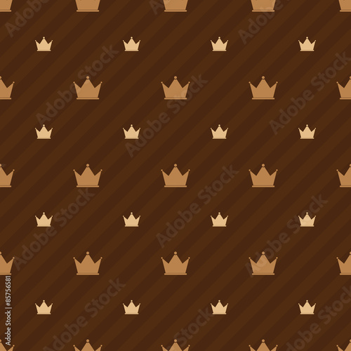 Beige crowns icons on brown background with strips, luxury © EvgeniyBobrov