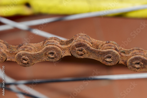 Detail of very rusted bike chain