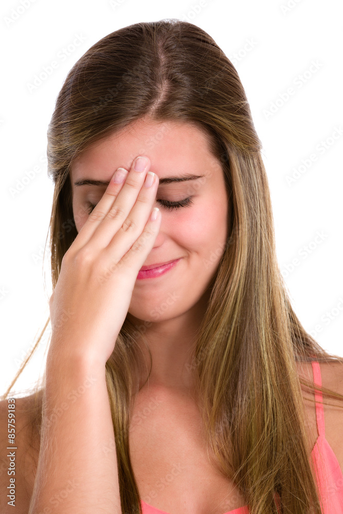 Confused or concern Hispanic Young woman with hands on head sho Confused or concern Hispanic Young woman with hands on head sho