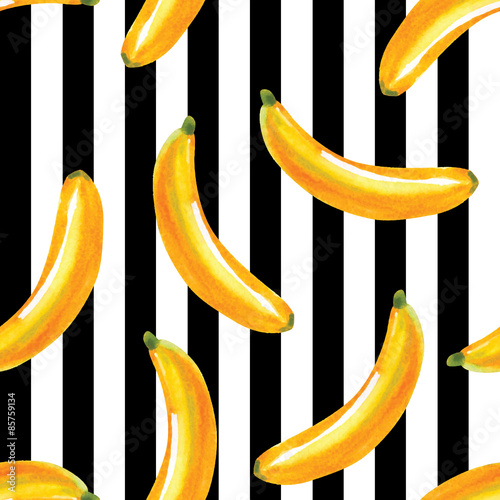 bananas watercolor pattern, striped background