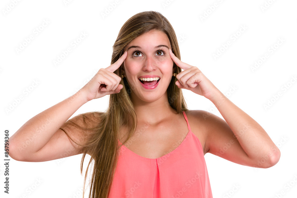 Hispanic young woman with got an idea expression Hispanic young woman with got an idea expression