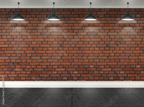 3d brick room with ceiling lamps