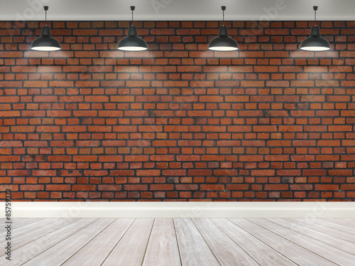 3d brick  room with ceiling lamps