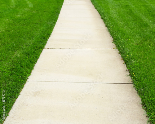 Pathway through green lawn