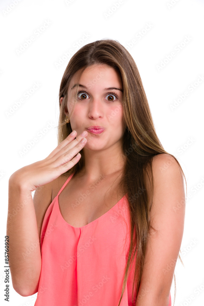 Hispanic cute young woman with surprise expression. Hispanic cute young woman with surprise expression.