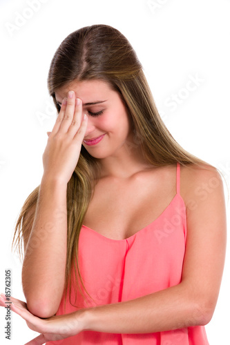 Ashamed or embarrased Hispanic young woman.